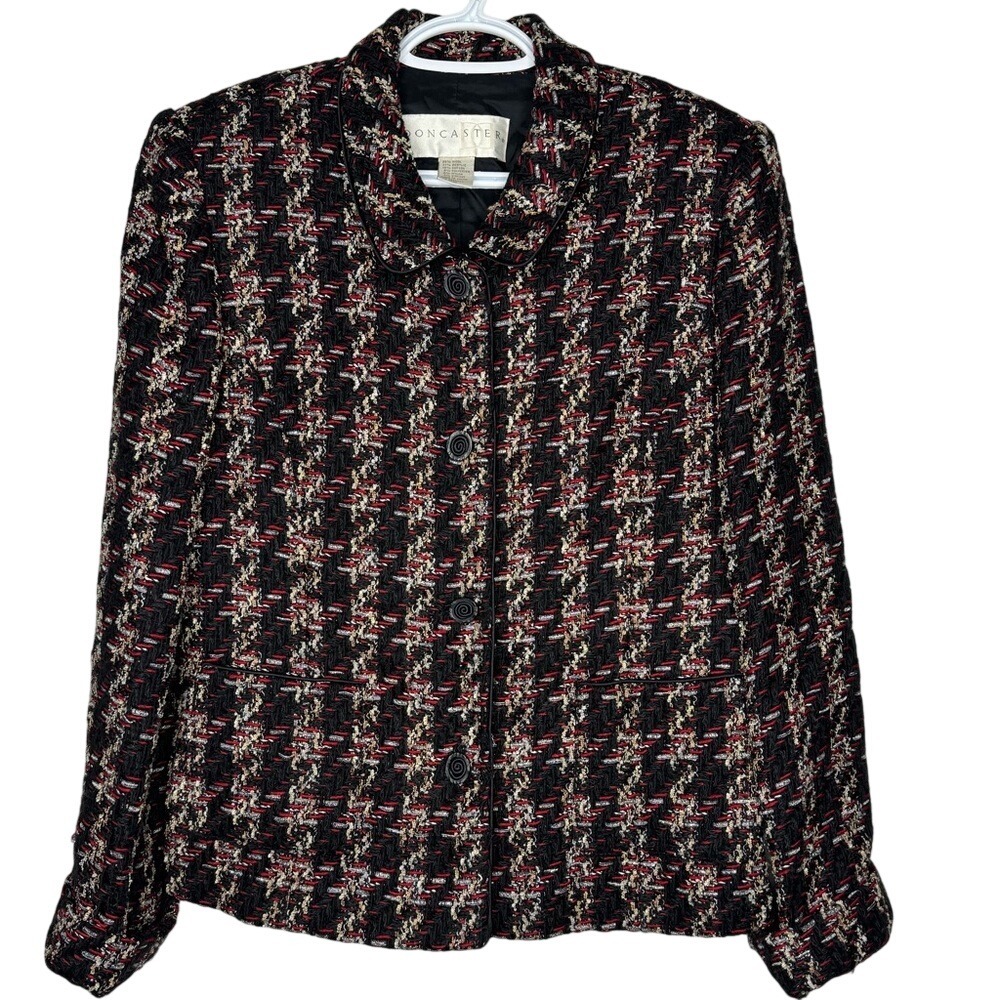 Doncaster Tweed Jacket Metallic‎ Sz 10 Wool Blend Front Button Office Mature